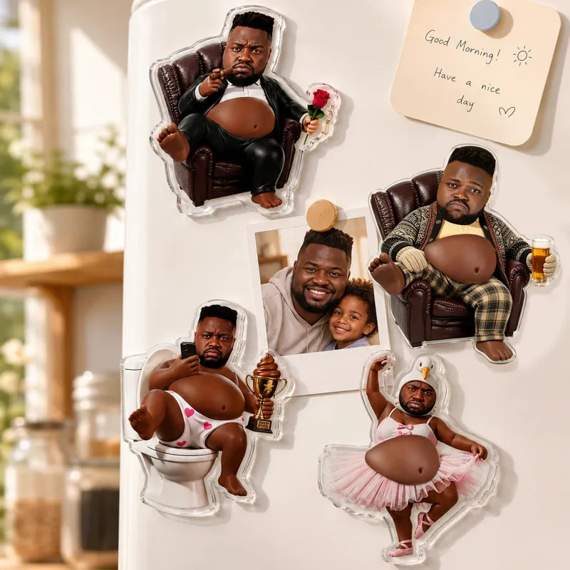 Custom Face Dad Squishy Belly Anti-collision Acrylic Sticker Personalized Photo Fridge Magnet with Soft Squeeze Belly Cute Funny Gift