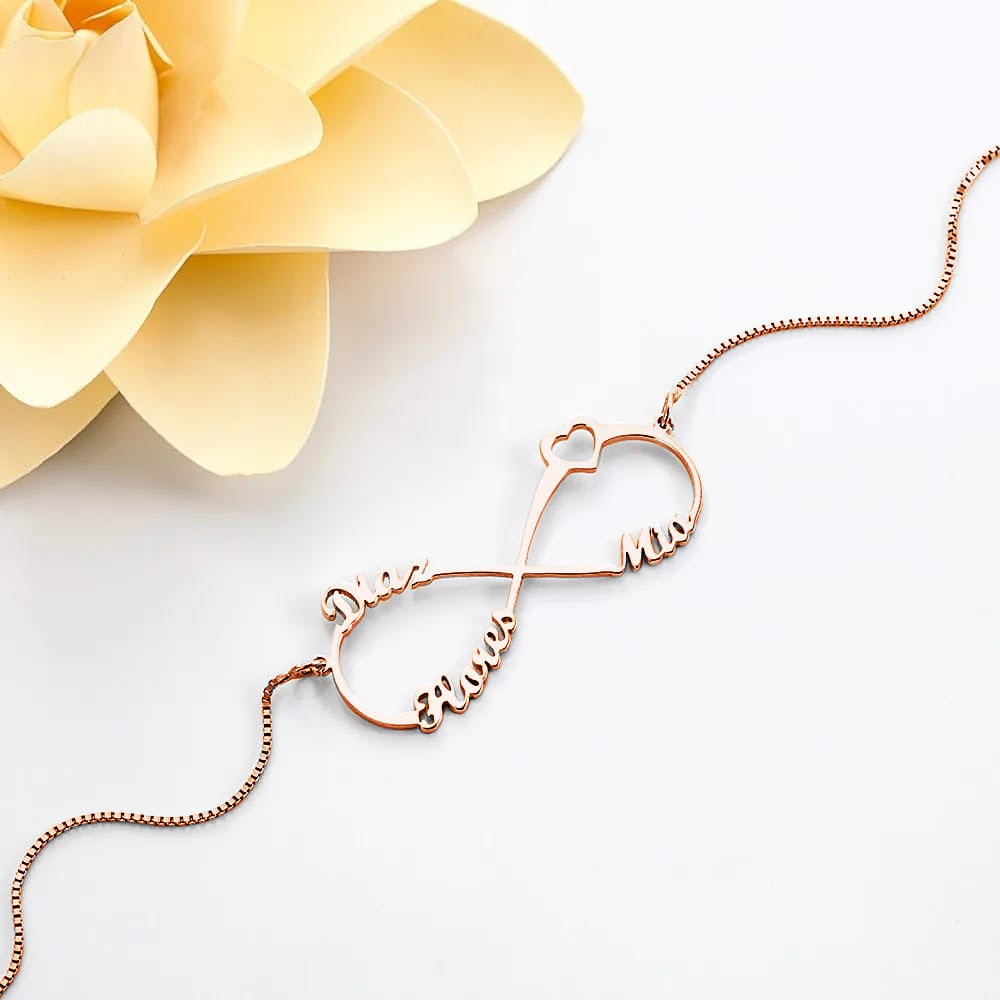 Heart Shape Custom Three Names Infinity Necklace 925 Sterling Silver