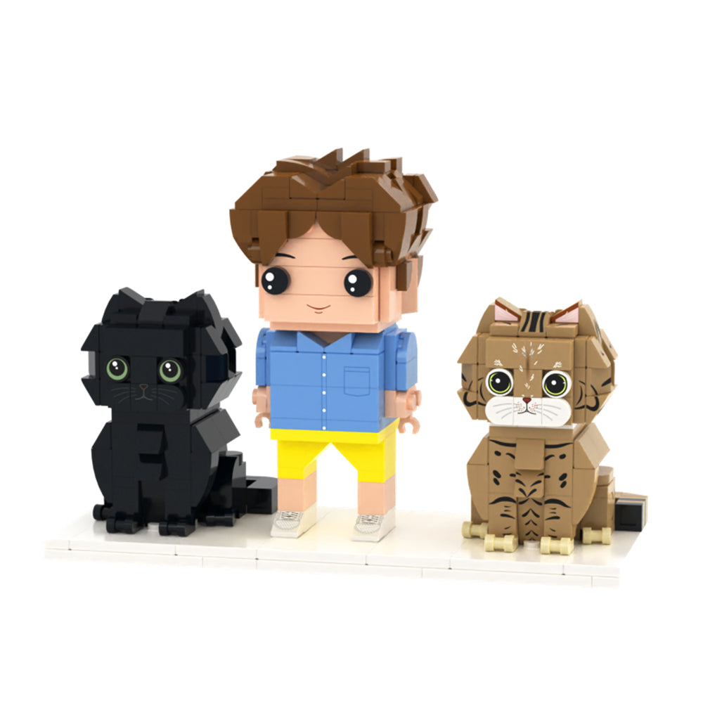 Custom Full-Body Brick Figures of 1 Person and 2 Cats Personalized Anniversary Gift Birthday Gift