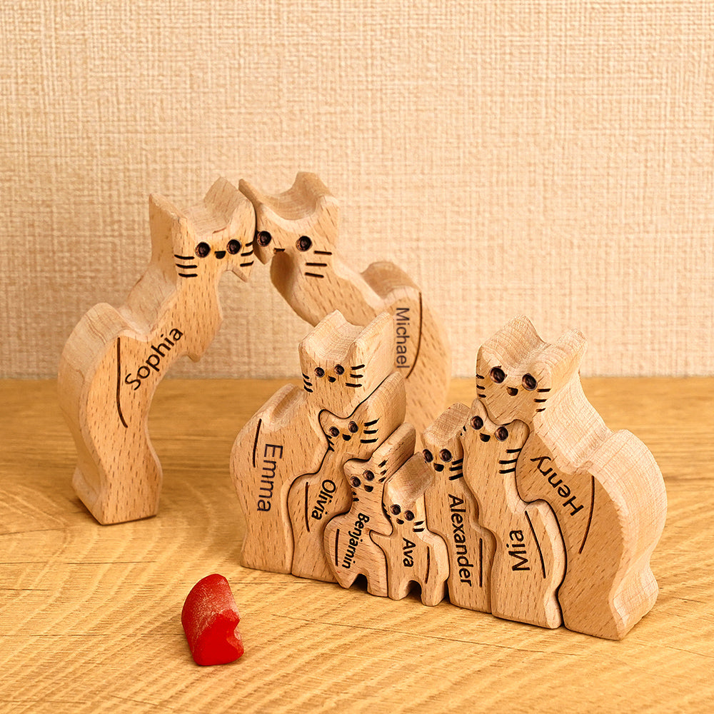Whiskered Wonder: Wooden Cat Puzzle Piece for Endless Fun
