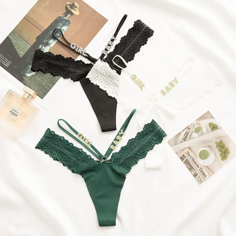 Custom Name Sexy Women's Panties Crystal Letter Lingerie Low Waist Underwear Valentines GIft