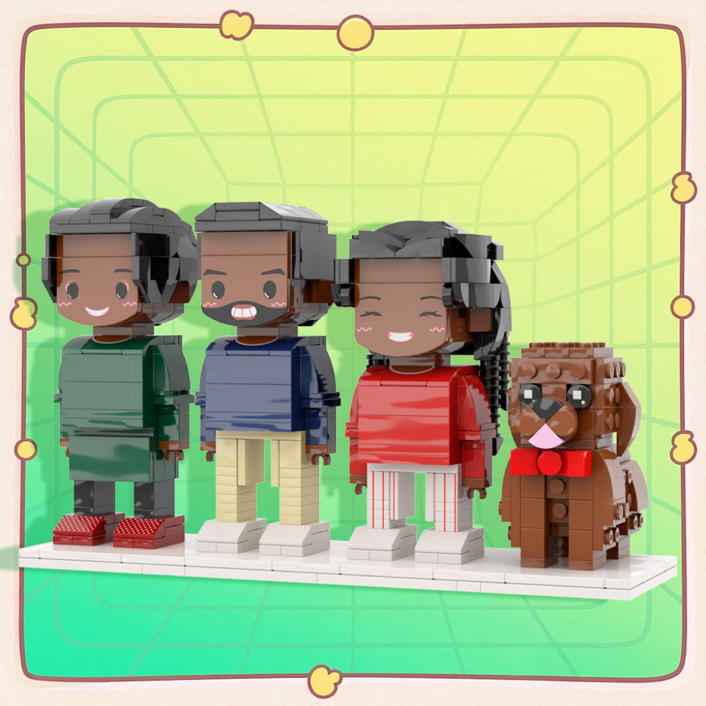 Custom Full-Body Cute Brick Figures of 3 People and Dog Personalized Anniversary Gift Birthday Gift