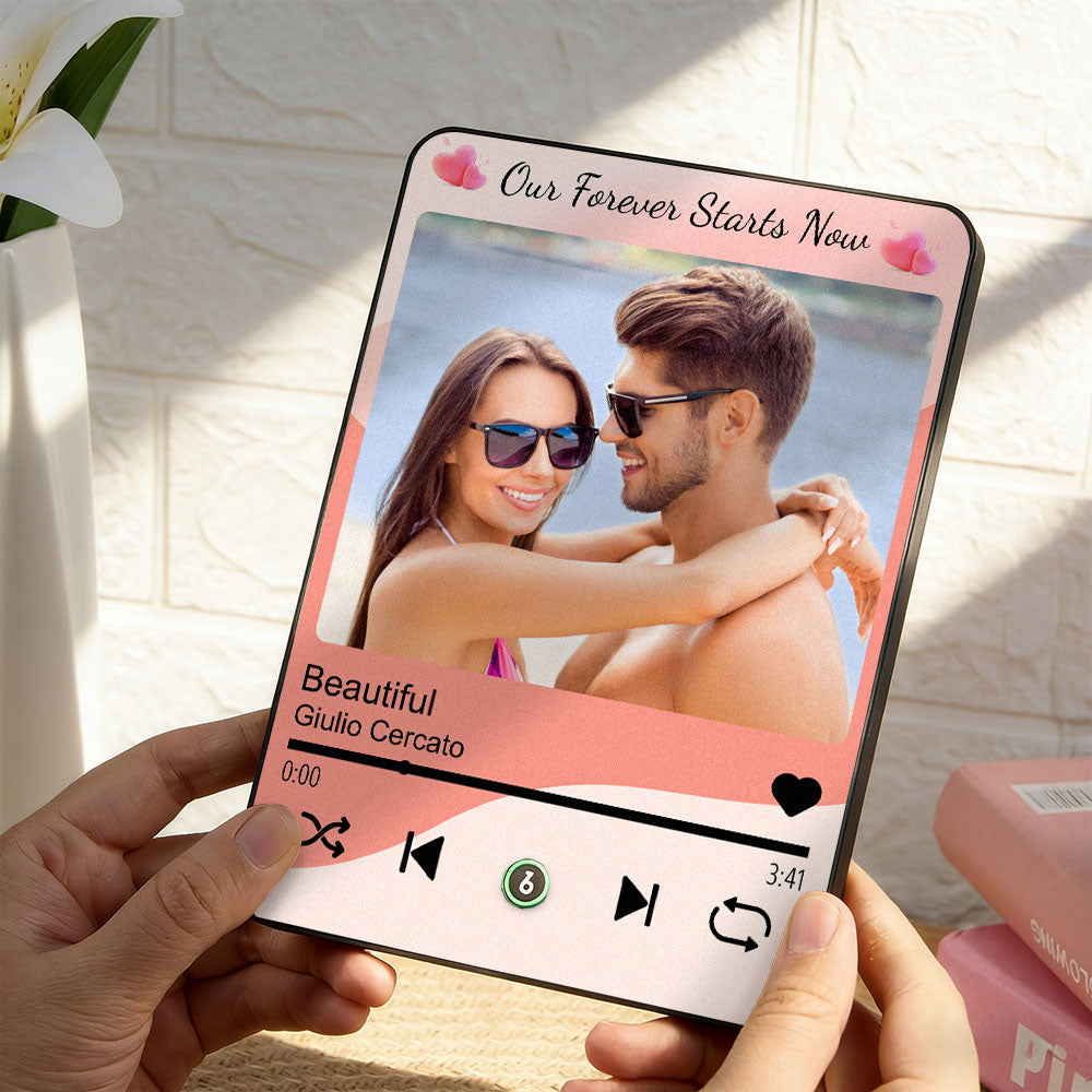 Custom Music Pink Plaque Personalized Photo Music Plaque Can Play Songs Gift for Lover Valentines GIft