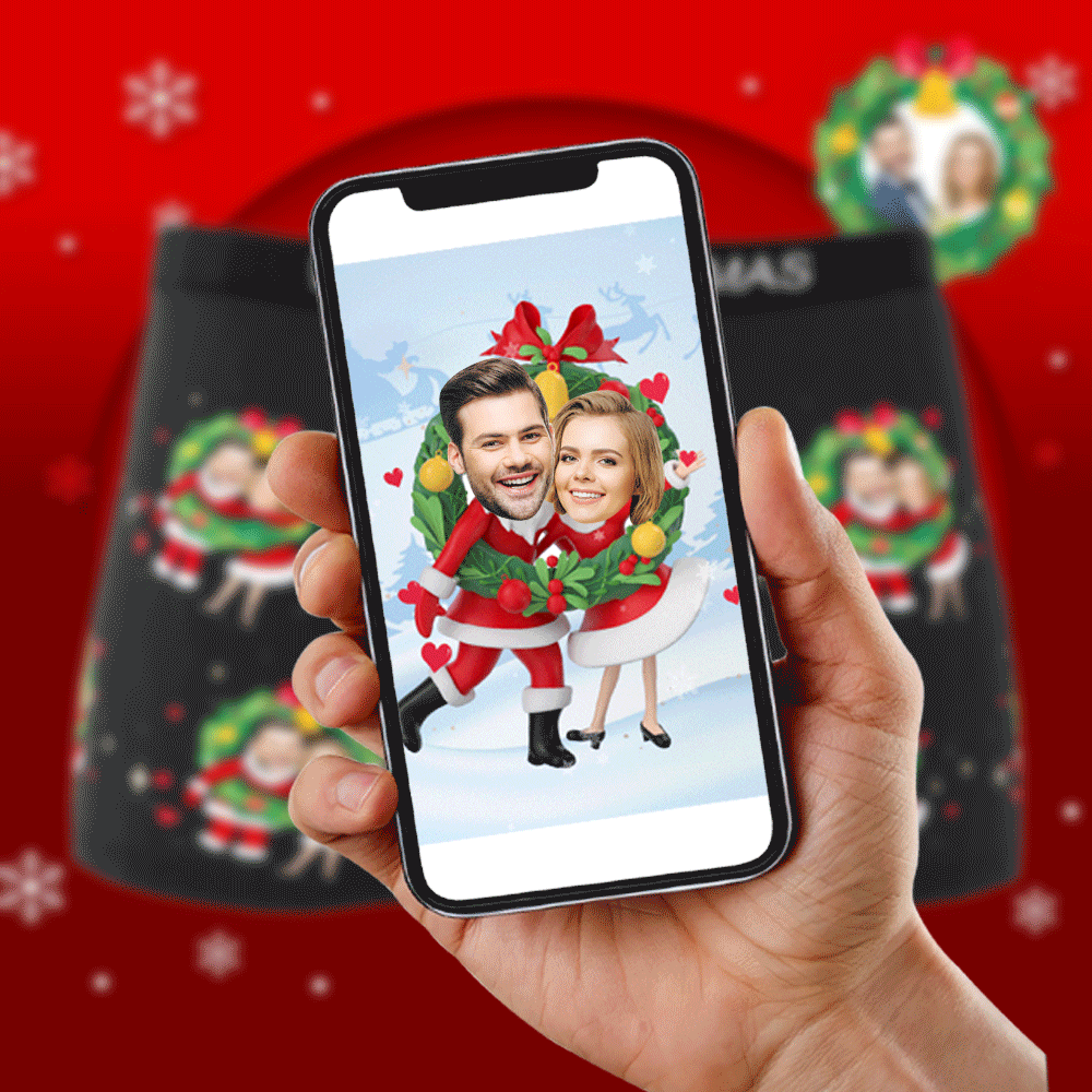 Custom Photo Boxer Face Underwear Double Santa Claus Couple Gifts Christmas Gift AR View