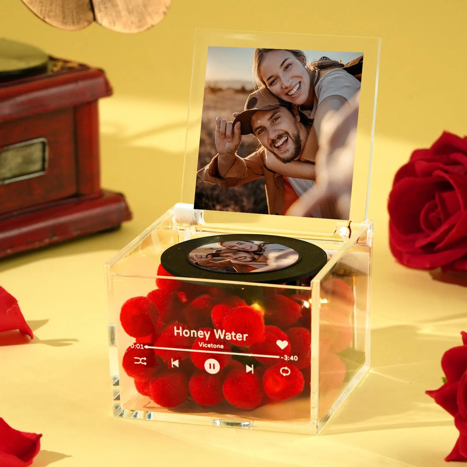 Custom Photo Mini Music Record Player Personalized Acrylic Box Unique Gift