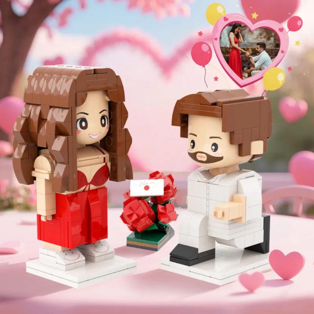 Customized Full-body Brick Figure Couple Proposal Kneeling Brick Figures
