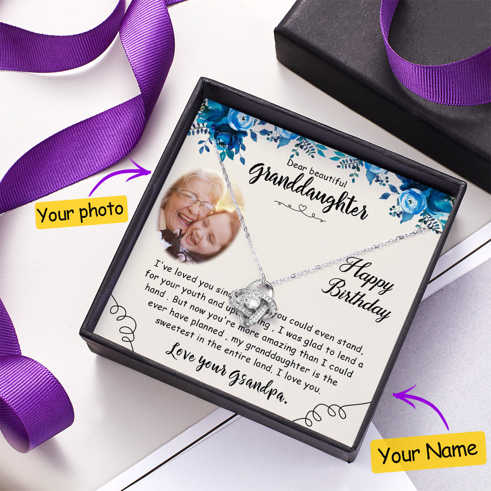 Custom Photo Message Card with Four Leaf Clover Necklace Birthday Gift for Granddaughter