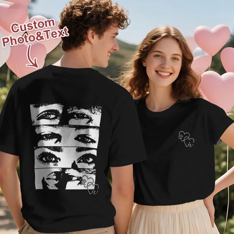 Custom Photo Line Art Style T-shirt Personalized Eyes Shirt for Couple Valentines Gift