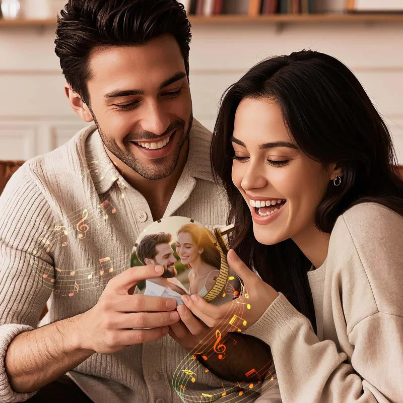 Custom Photo Music Box Hand Crank Unique Gift for Couples Wedding Home Decor