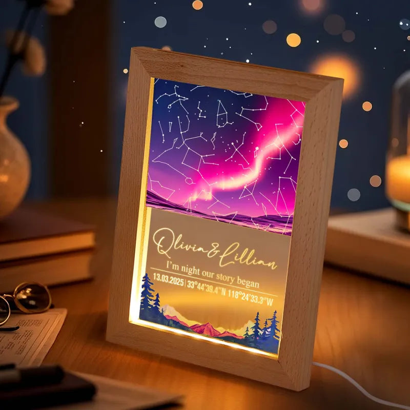 Custom Star Map Night Light Acrylic Lamp with Date Text and Wooden Base Home Decor for Valentine’s Day Anniversary Gift for Couples
