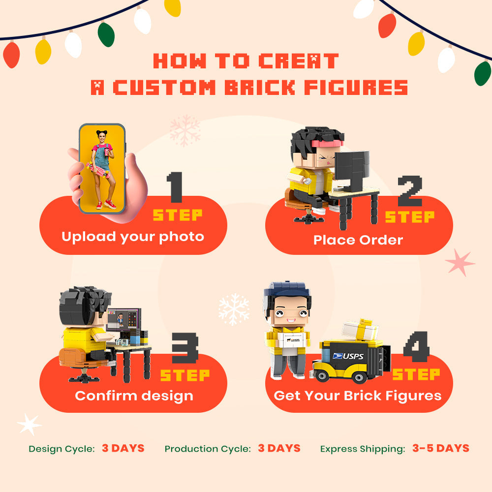 Custom Cute Head Brick Figures Personalized 1 People Brick Figures Bride with Roses Brick Figures