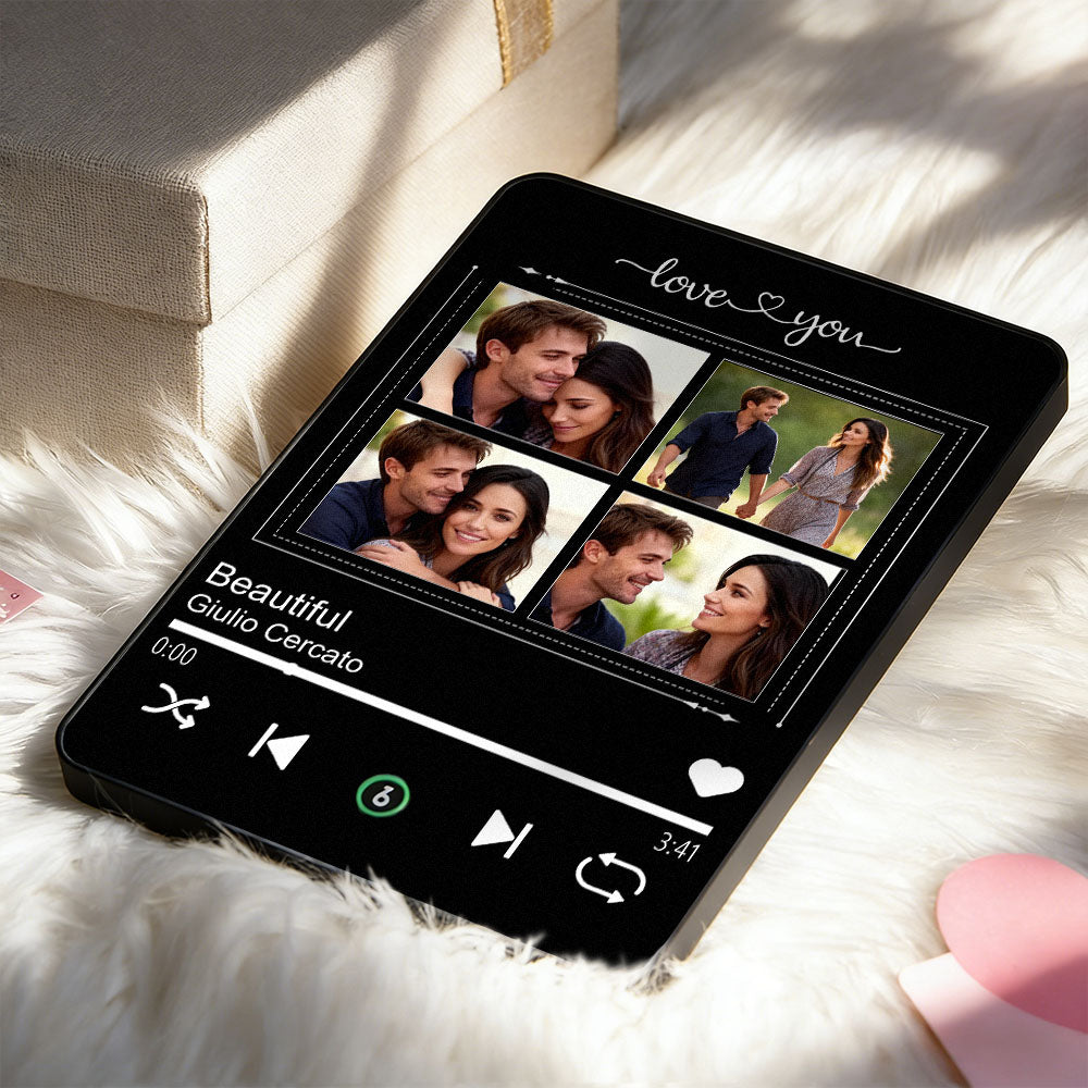 Custom 4-Photo Music Plaque Personalized Music Plaque Can Play Songs Gift for Lover Valentines GIft