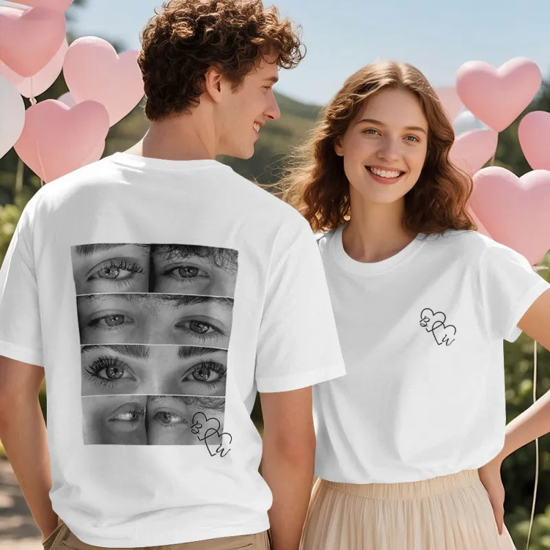 Custom Photo Black & White Style T-shirt Personalized Eyes Shirt for Couple Valentines Gift