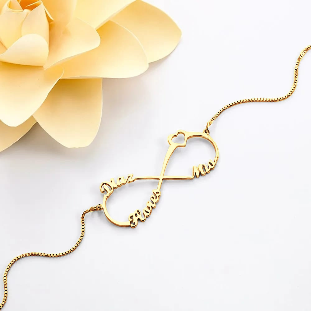 Heart Shape Custom Three Names Infinity Necklace 925 Sterling Silver