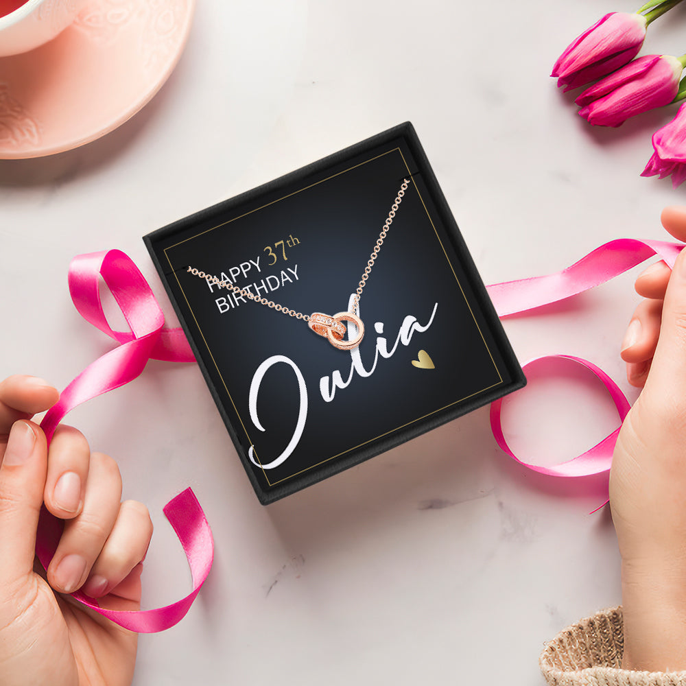 Double Rings Necklace with Age Message Card Happy Birthday Gift for Her