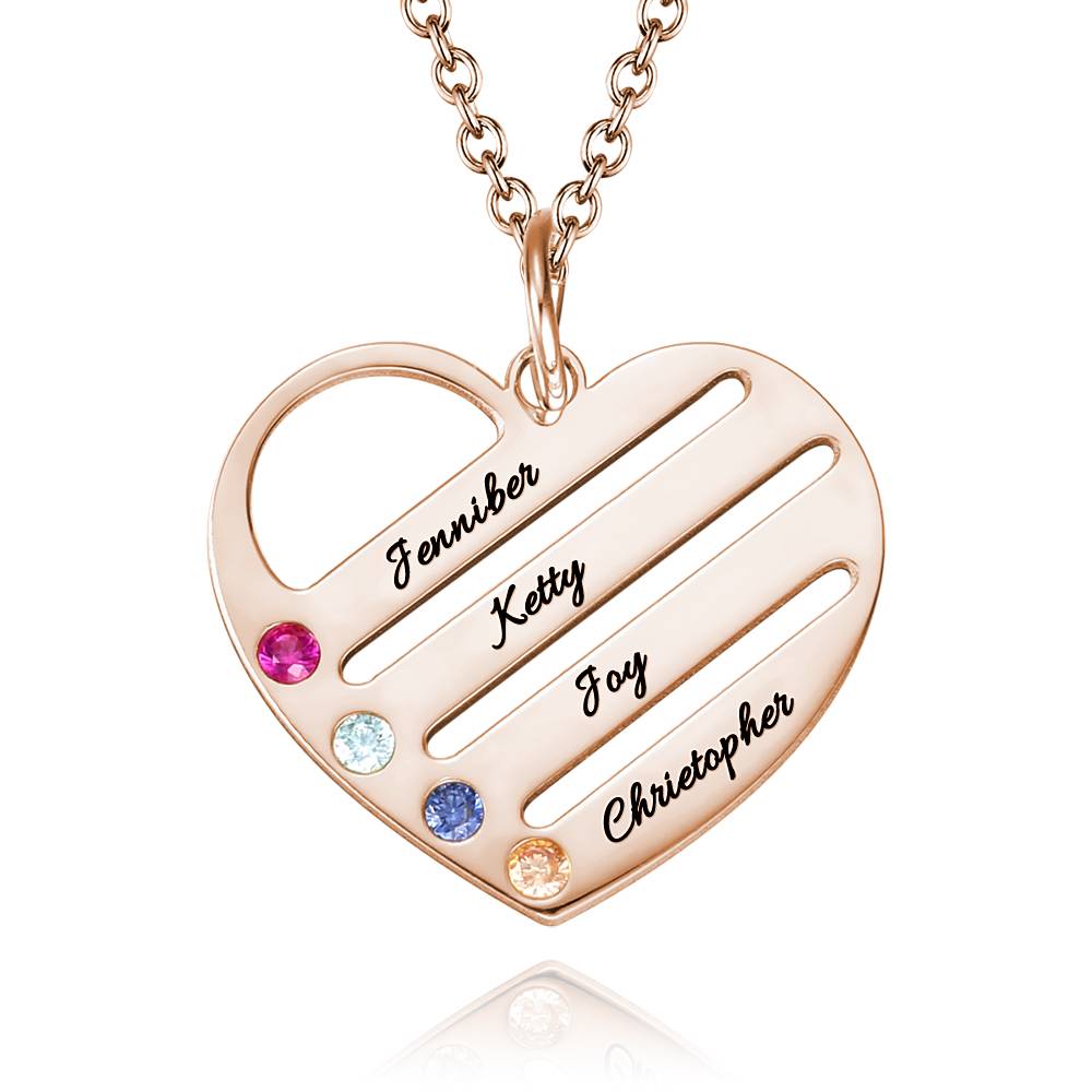 Engraved Heart Name Necklace Custom Family Birthstone Mom Necklace S925 Silver