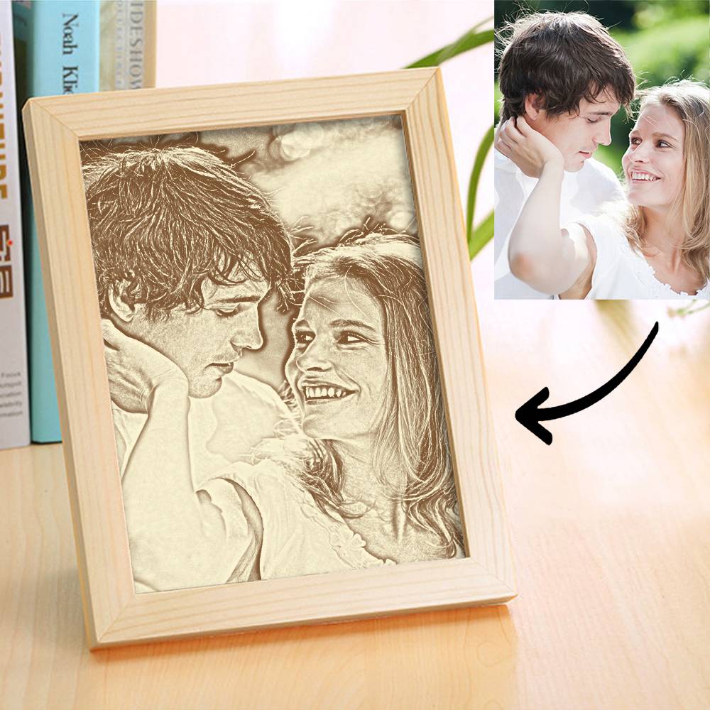 Personalized Engraved Photo Frame Wooden Sketch Effect - 6 Inches 8 Inches 10 Inches