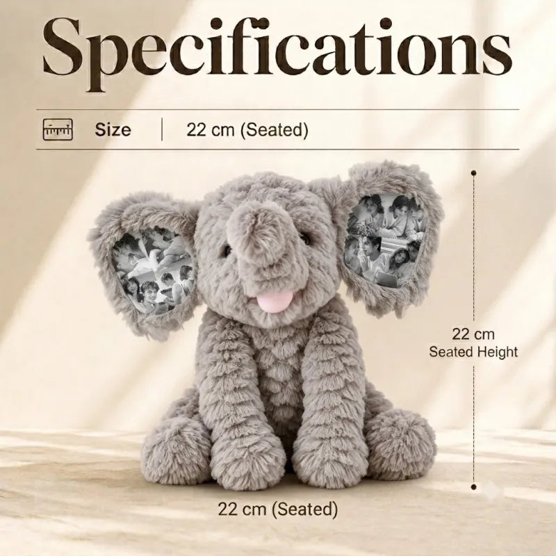 Custom Photo Elephant Plush – Personalized Ear Picture Elephant Gift for Couples Anniversary Gifts