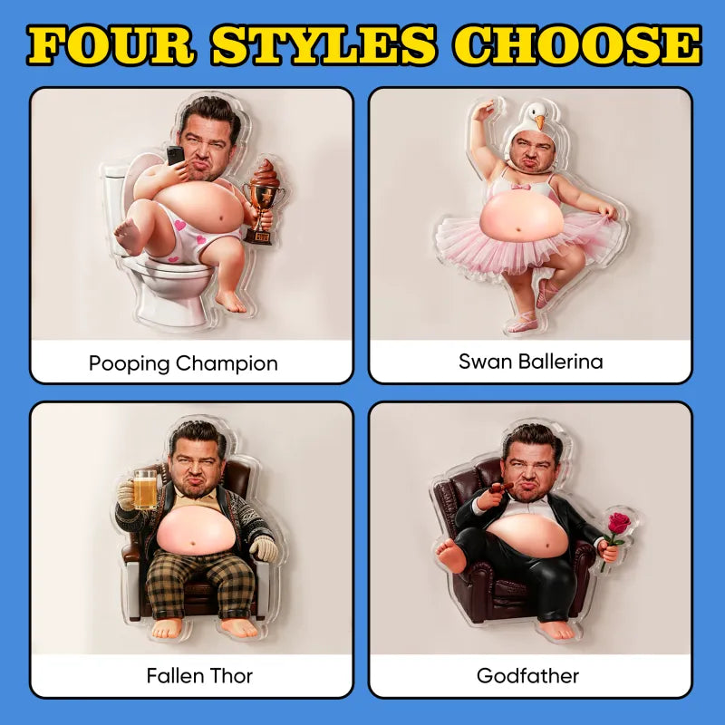 Custom Face Dad Squishy Belly Anti-collision Acrylic Sticker Personalized Photo Fridge Magnet with Soft Squeeze Belly Cute Funny Gift