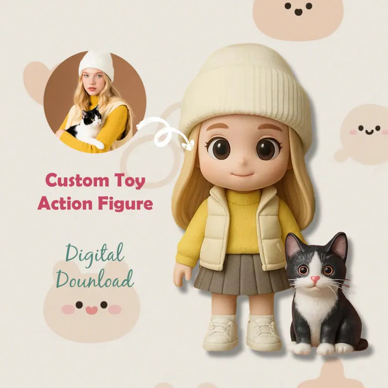 Production Time: 20 Business Days Custom 1 Person and 1 Pet 3D Mini Figure From Your Photo Personalized Toy Figure Gifts For Kids
