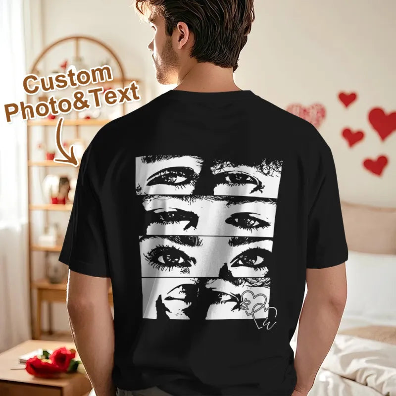 Custom Photo Line Art Style T-shirt Personalized Eyes Shirt for Couple Valentines Gift