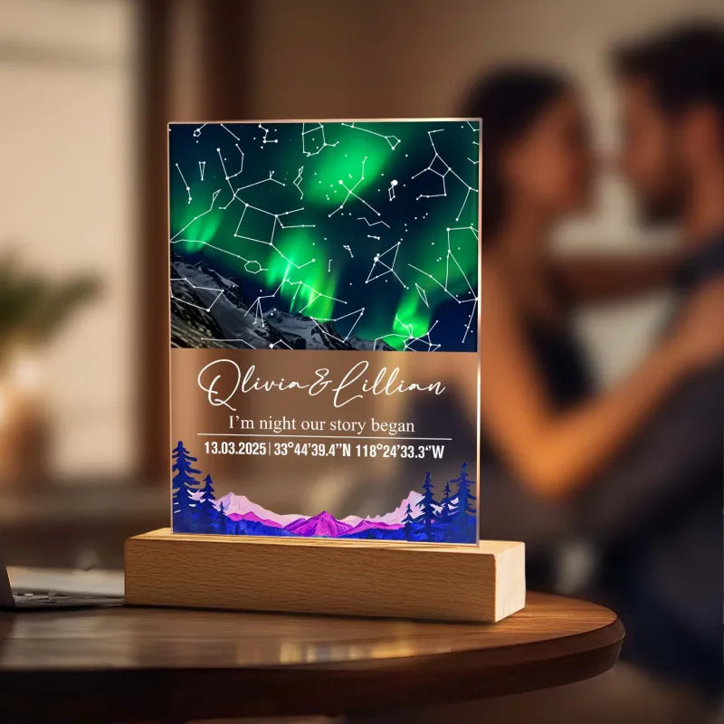 Custom Star Map Night Light Acrylic Lamp with Date Text and Wooden Base Home Decor for Valentine’s Day Anniversary Gift for Couples