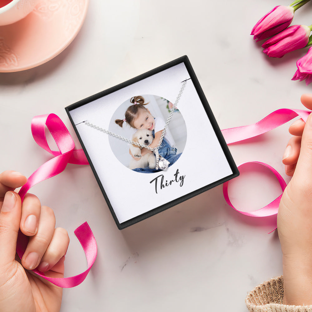 Personalized Photo and Age Message Card with Necklace Best Birthday Gift for Women