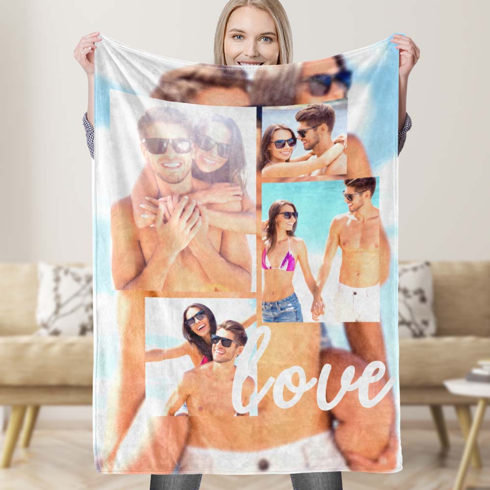 Csutom Photo Collage Blanet Bokeh Photo Background Blanket Personalized Picture Collage Blanket Gifts for Family