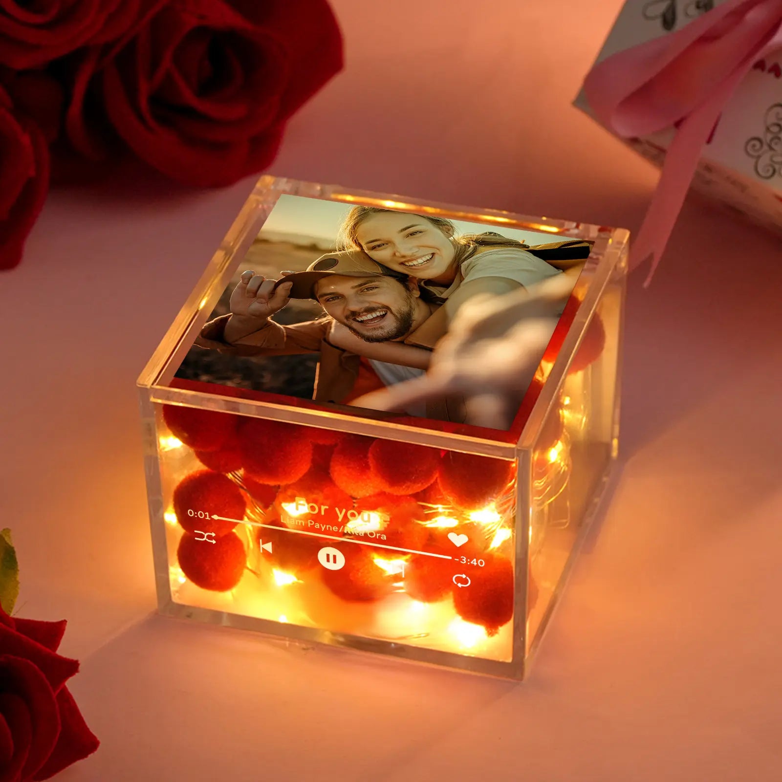 Custom Photo Mini Music Record Player Personalized Acrylic Box Unique Gift