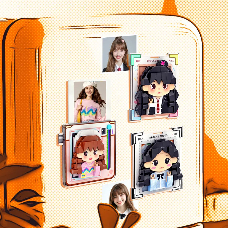 Personalized Brick Figure Fridge Magnets Pink Photo Stickers DIY Gift Fridge Magnets Gifts For Girlfriend Boyfriend