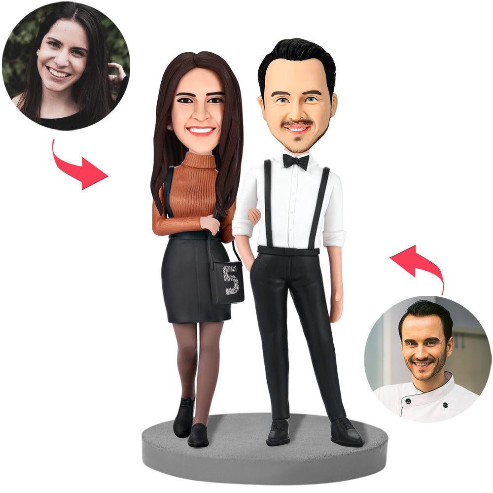 Anniversary Gift Modern Couple In Formal Wear Custom Bobblehead With Engraved Text