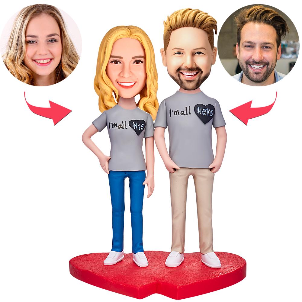 Couple Shirts I'm All His/Hers Custom Bobbleheads With Engraved Text