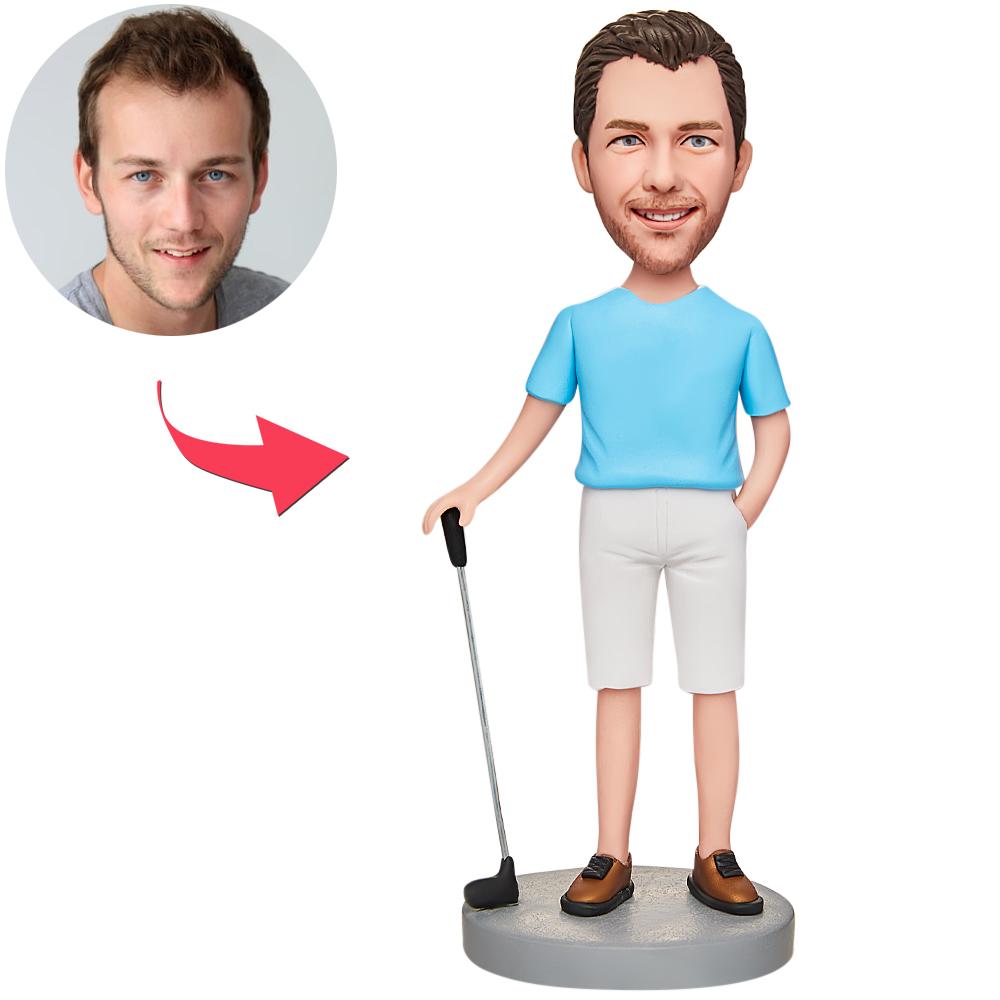 Playing Golf Man Custom Bobbleheads With Engraved Text