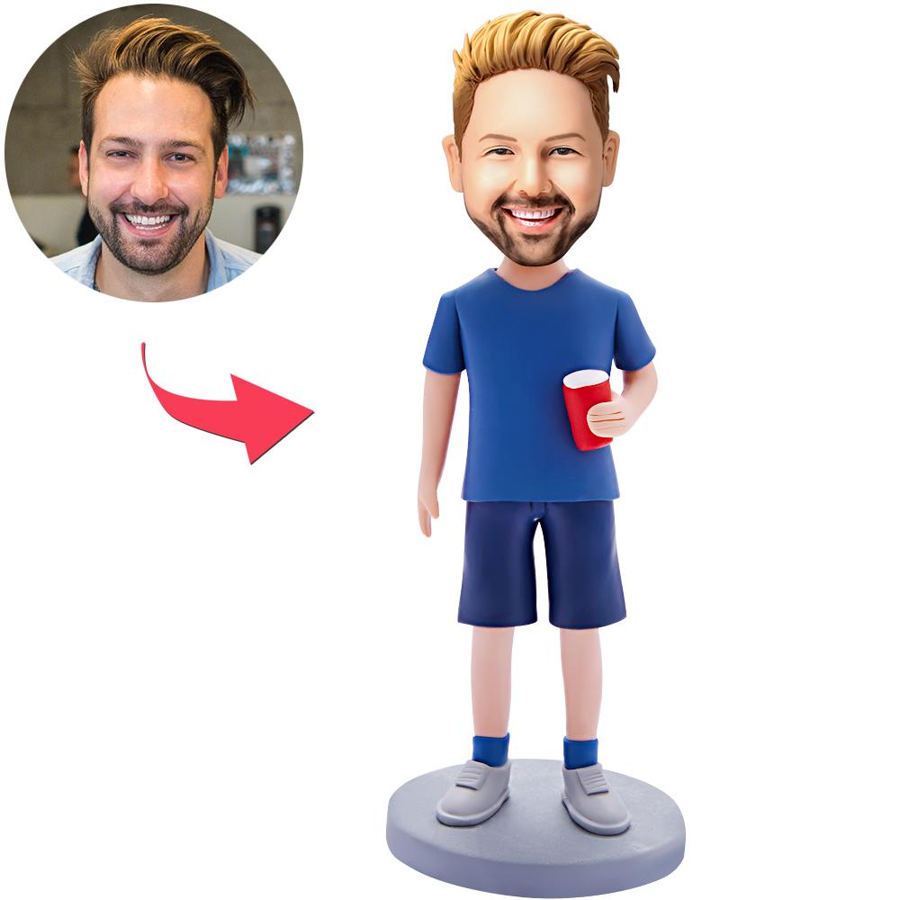 Custom Bobblehead Man Holding Water Glass With Engraved Text