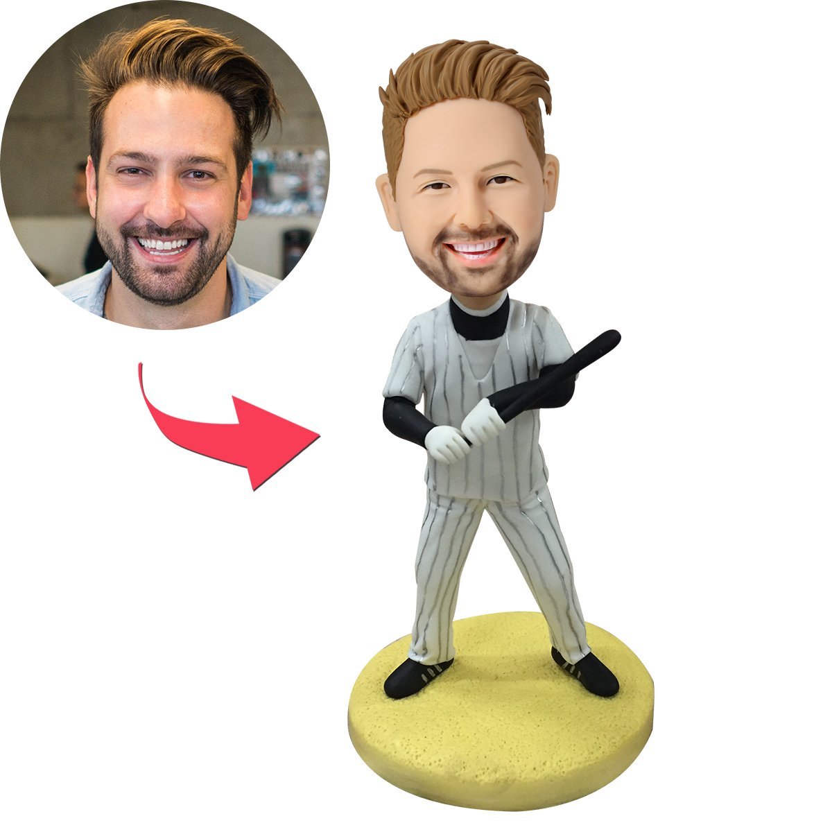 Baseball Batsman With Baseball Bat Custom Bobblehead With Engraved Text