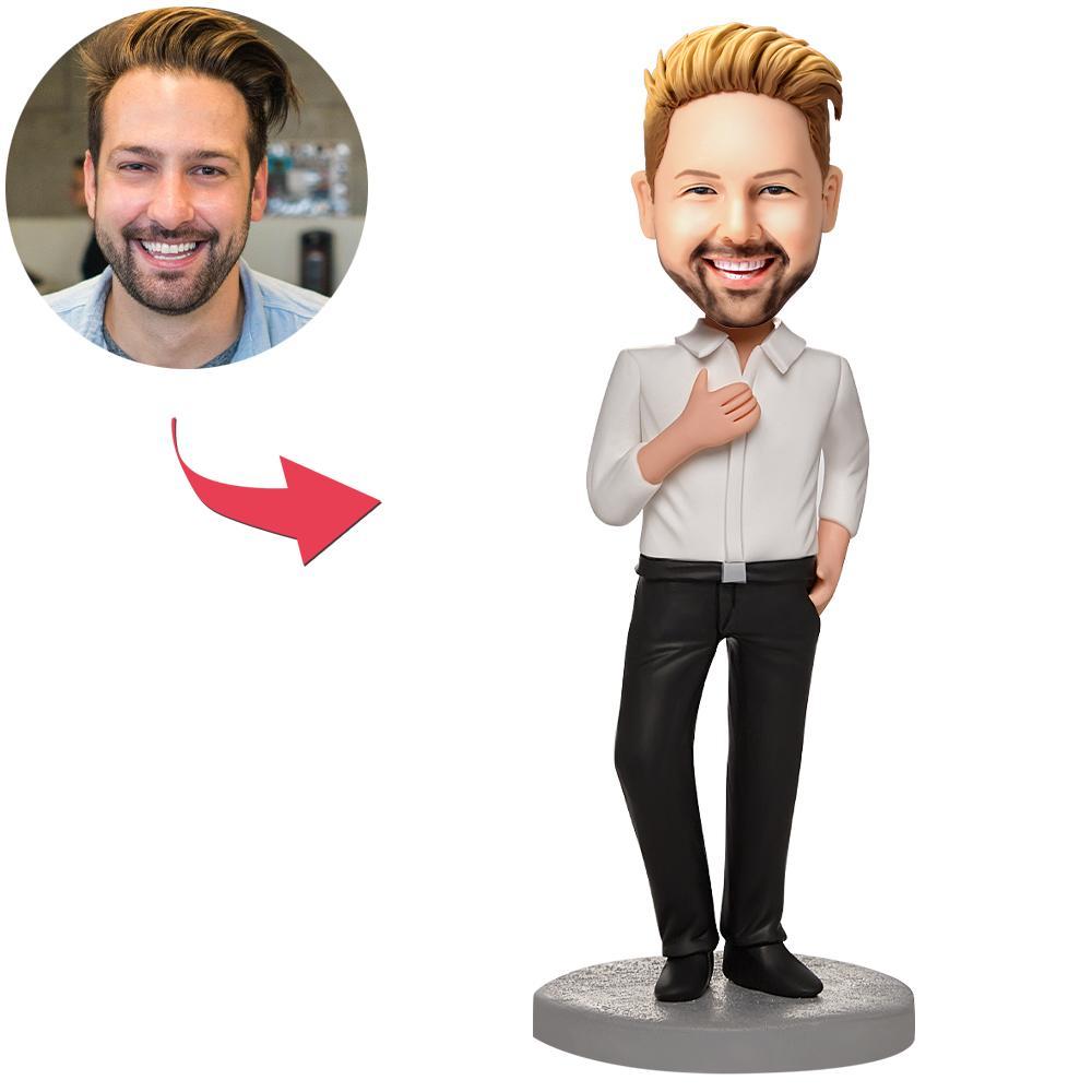 Custom Business Male Wearing A White Shirt Bobbleheads With Engraved Text