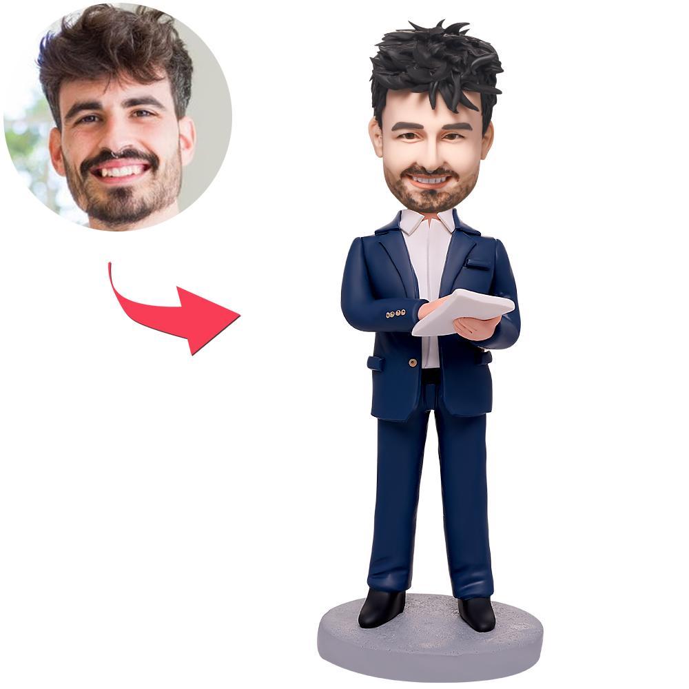 Business Man Taking Notes Custom Bobbleheads With Engraved Text