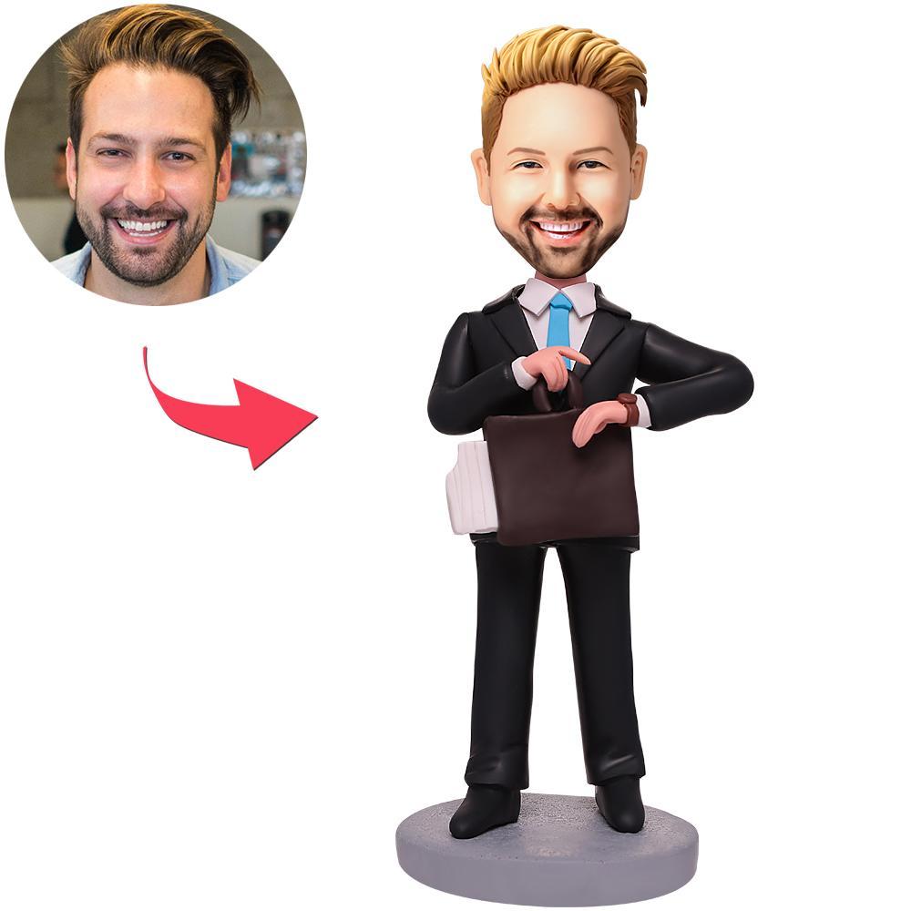 Business Man Looking At The Time Custom Bobbleheads With Engraved Text