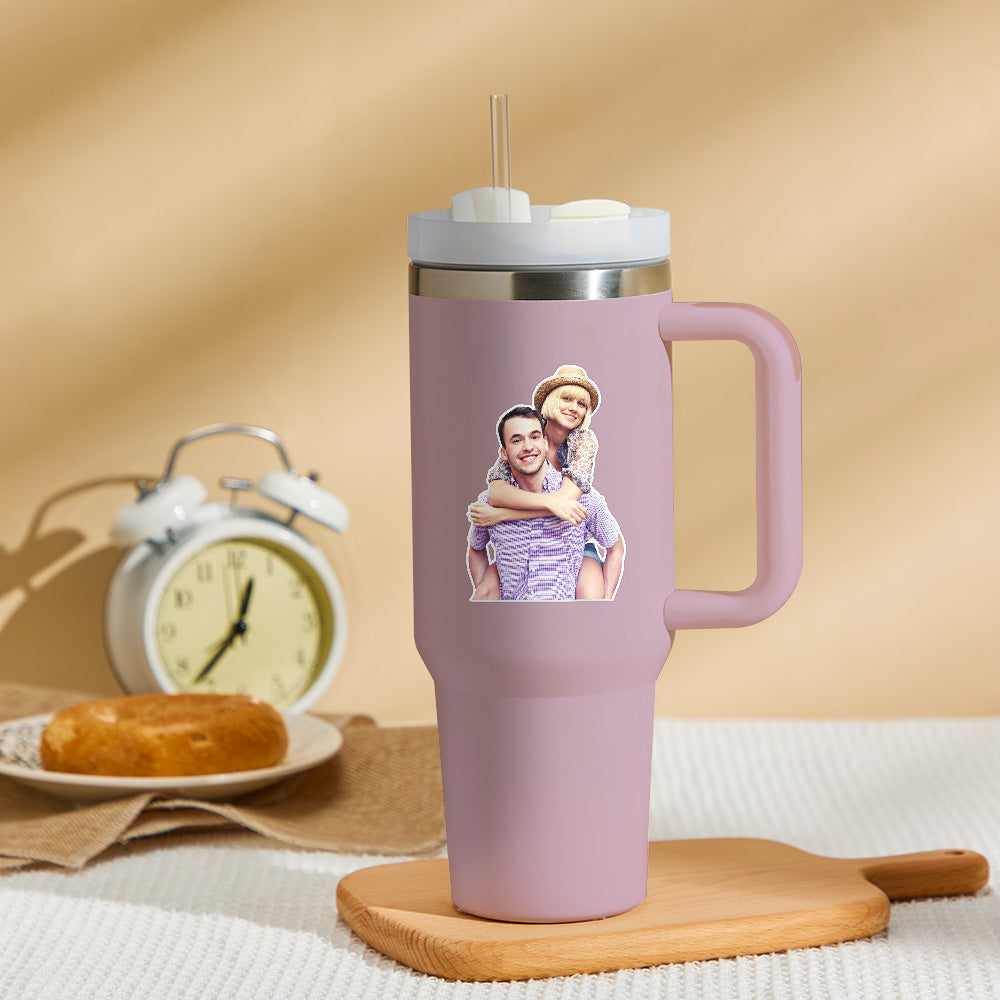 Personalized Photo Insulated Mug With Handle And Straw Stainless Steel Cup For Car Home