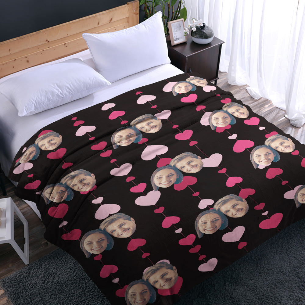 Custom Face and Heart Blanket Personalized Photo Blanket Best Valentine's Day Gifts for Her
