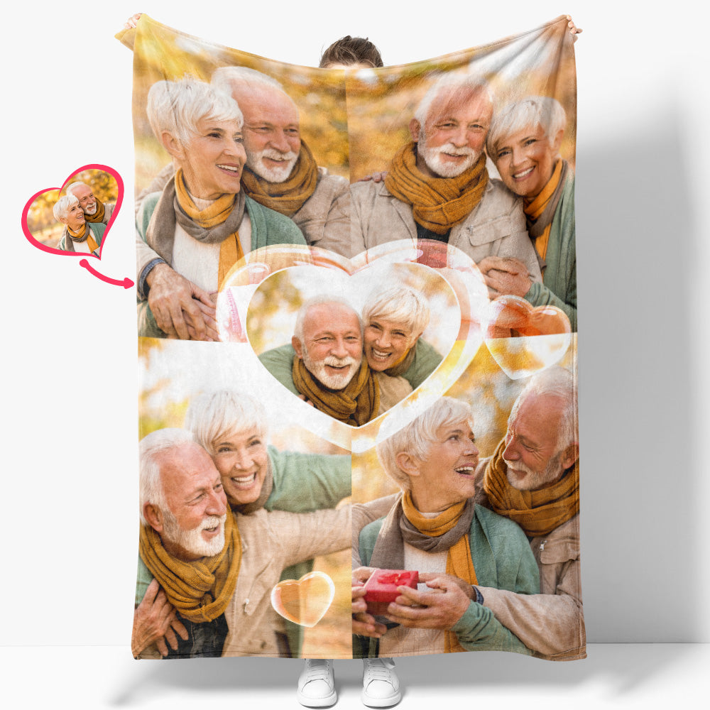 Custom Heart Shaped Photos Blanket Personalized Five Photos Blankets Best Valentine's Day Gifts for Her