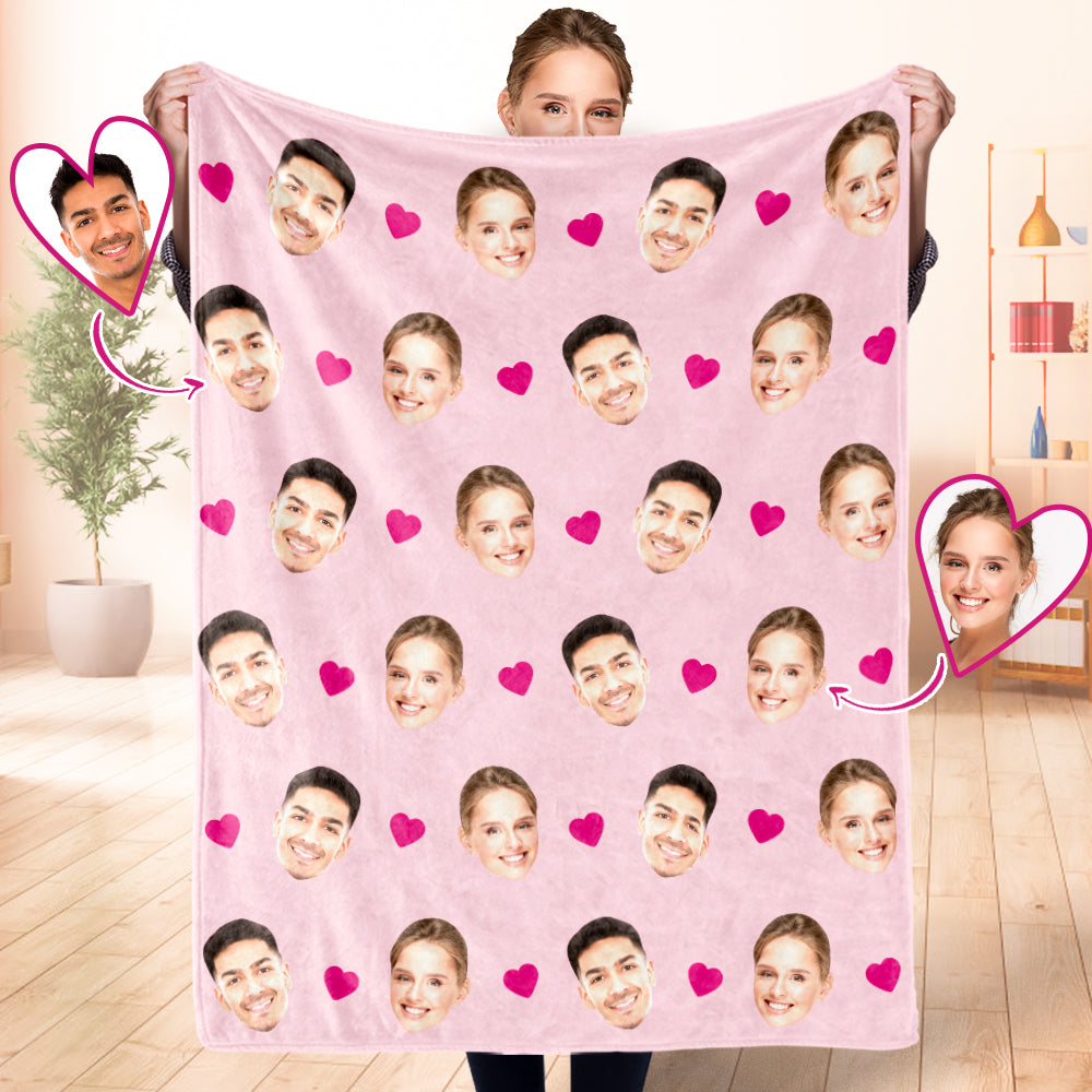 Custom Face and Heart Blanket Personalized Photo Blanket Best Valentine's Day Gifts for Her