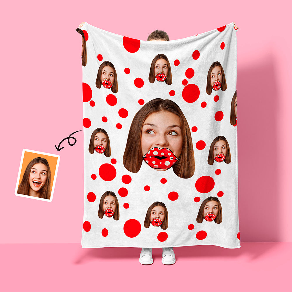 Custom Face Blanket Personalized Blanket with Red Lips