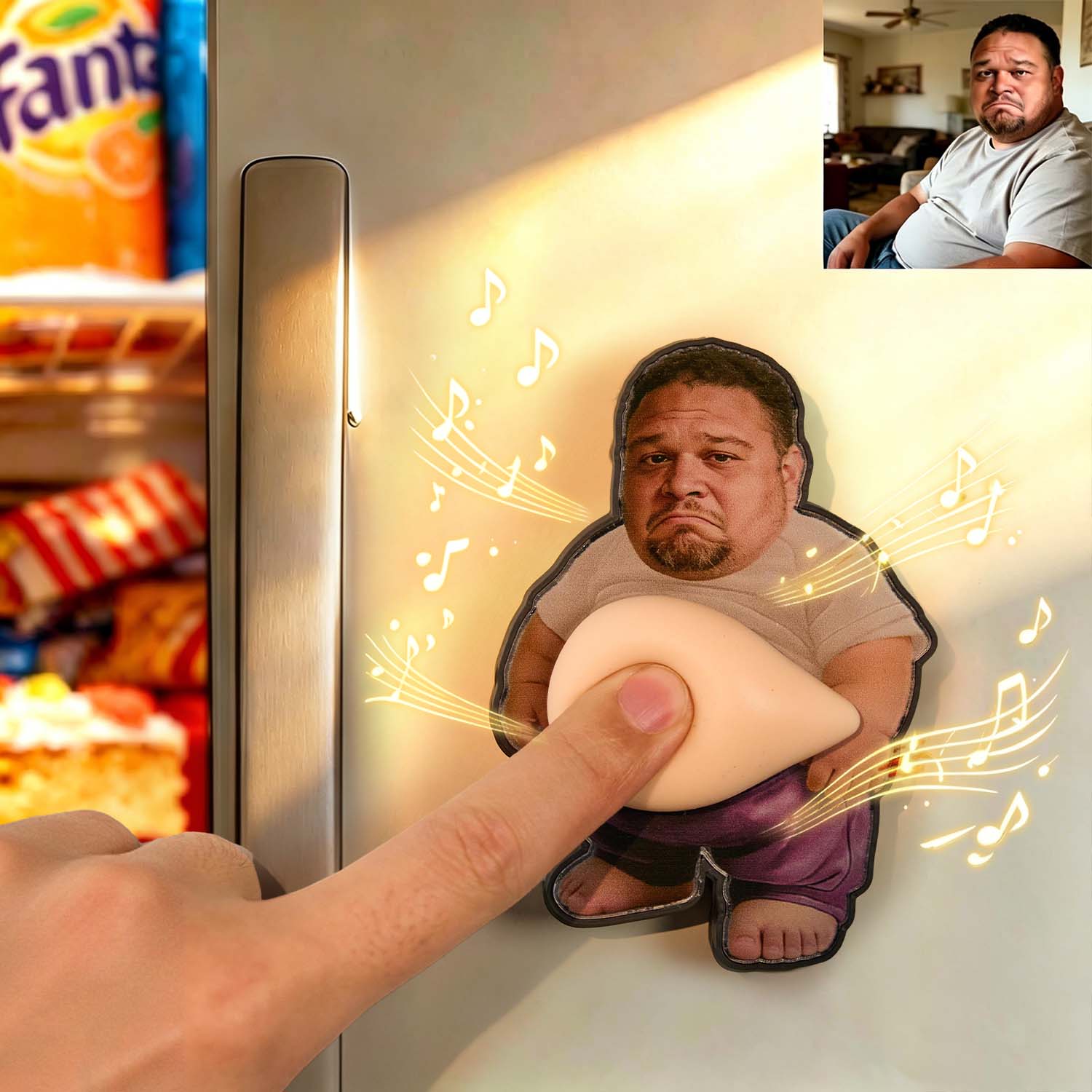 Personalized Squishy Photo&Music Fridge Magnet – Custom Photo Character Squeeze Belly Magnet with Built-in Sound, Funny Gift for Family & Co