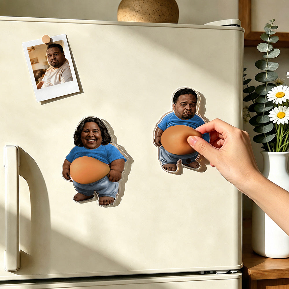 Custom 2 Stickers Face Squishy Belly Anti-collision Fridge Magnet – Soft Squeeze Belly Cute Funny Father's Day