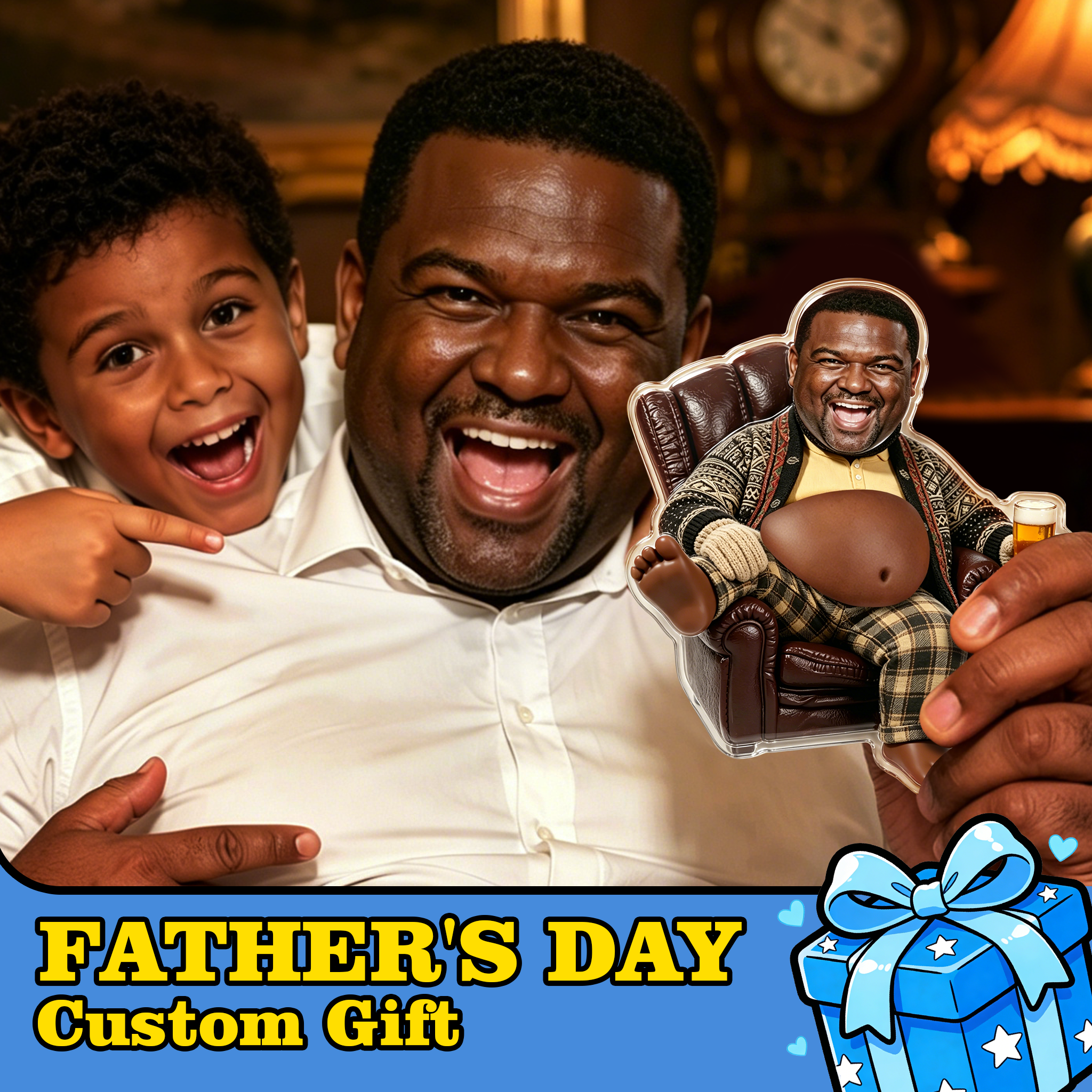 Custom Face Dad Squishy Belly Anti-collision Acrylic Sticker Personalized Photo Fridge Magnet with Soft Squeeze Belly Cute Funny Gift