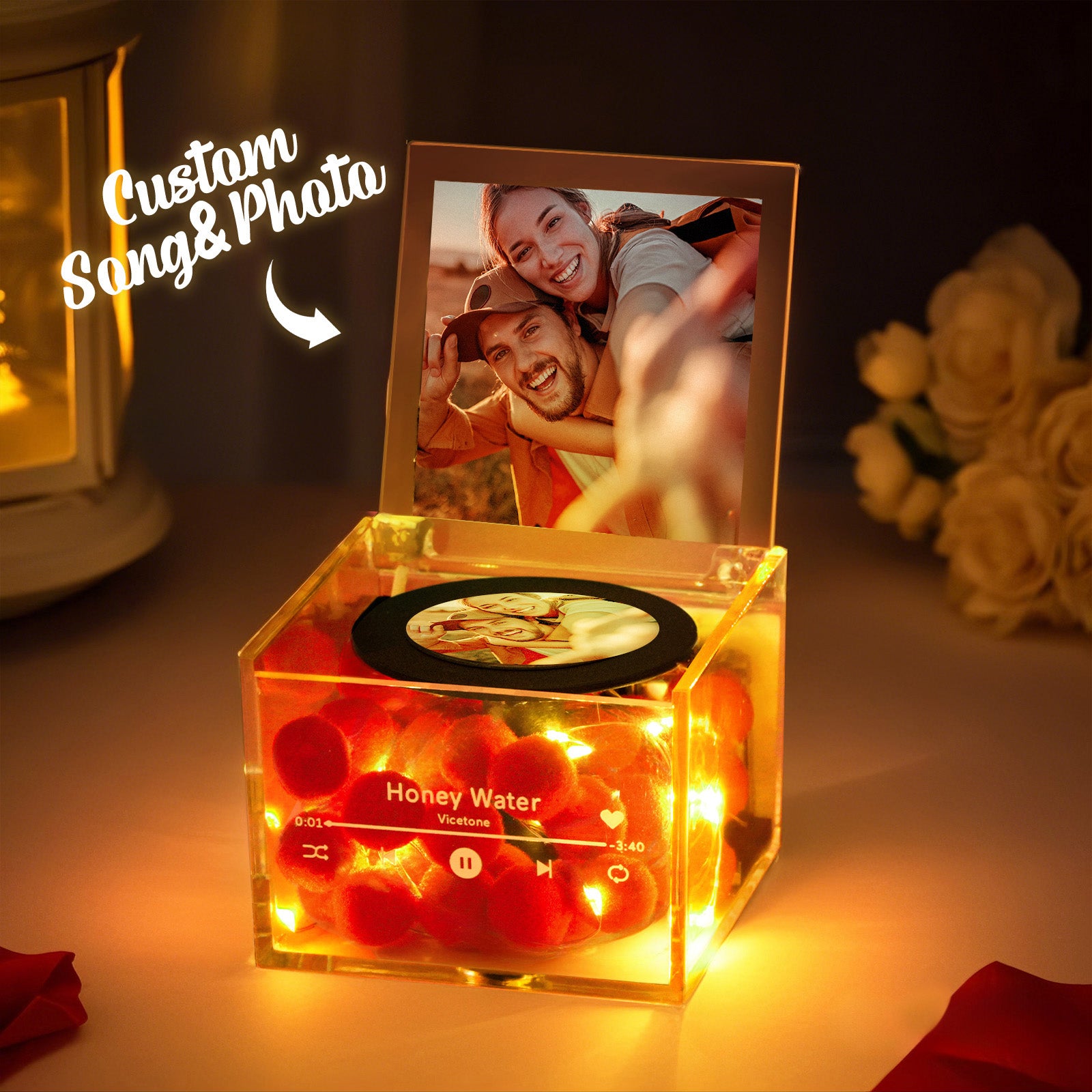 Custom Photo Mini Music Record Player Personalized Acrylic Box Unique Gift