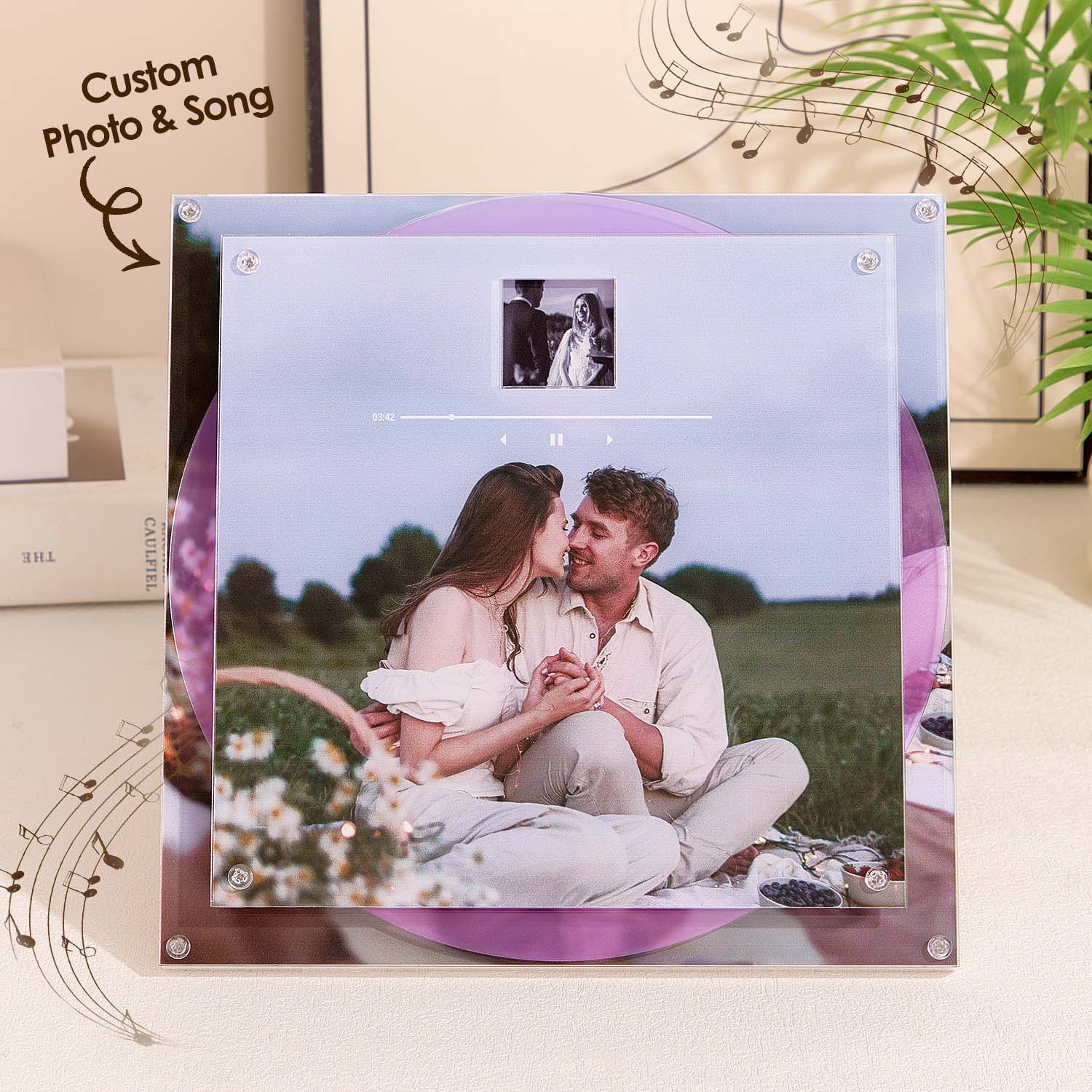 Custom Acrylic Music Photo Frame with Rotating Disc 9 Photos & Songs Personalized MP3 Voice Gift Christmas Gifts