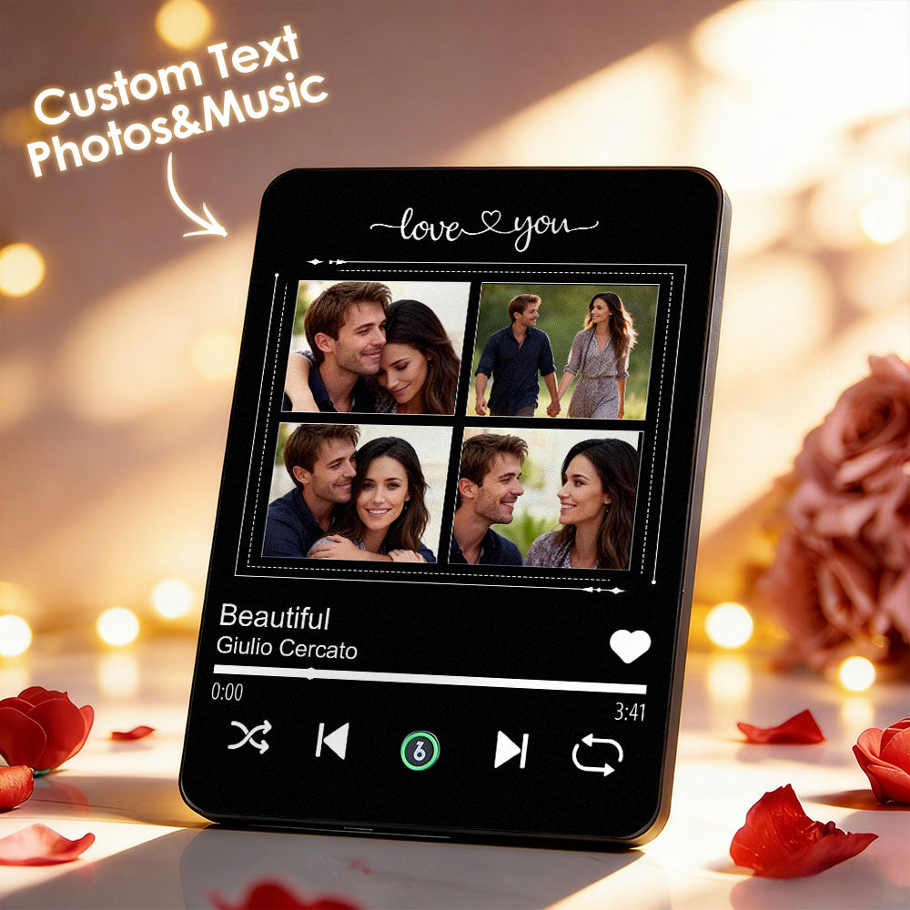 Custom 4-Photo Music Plaque Personalized Music Plaque Can Play Songs Gift for Lover Valentines GIft