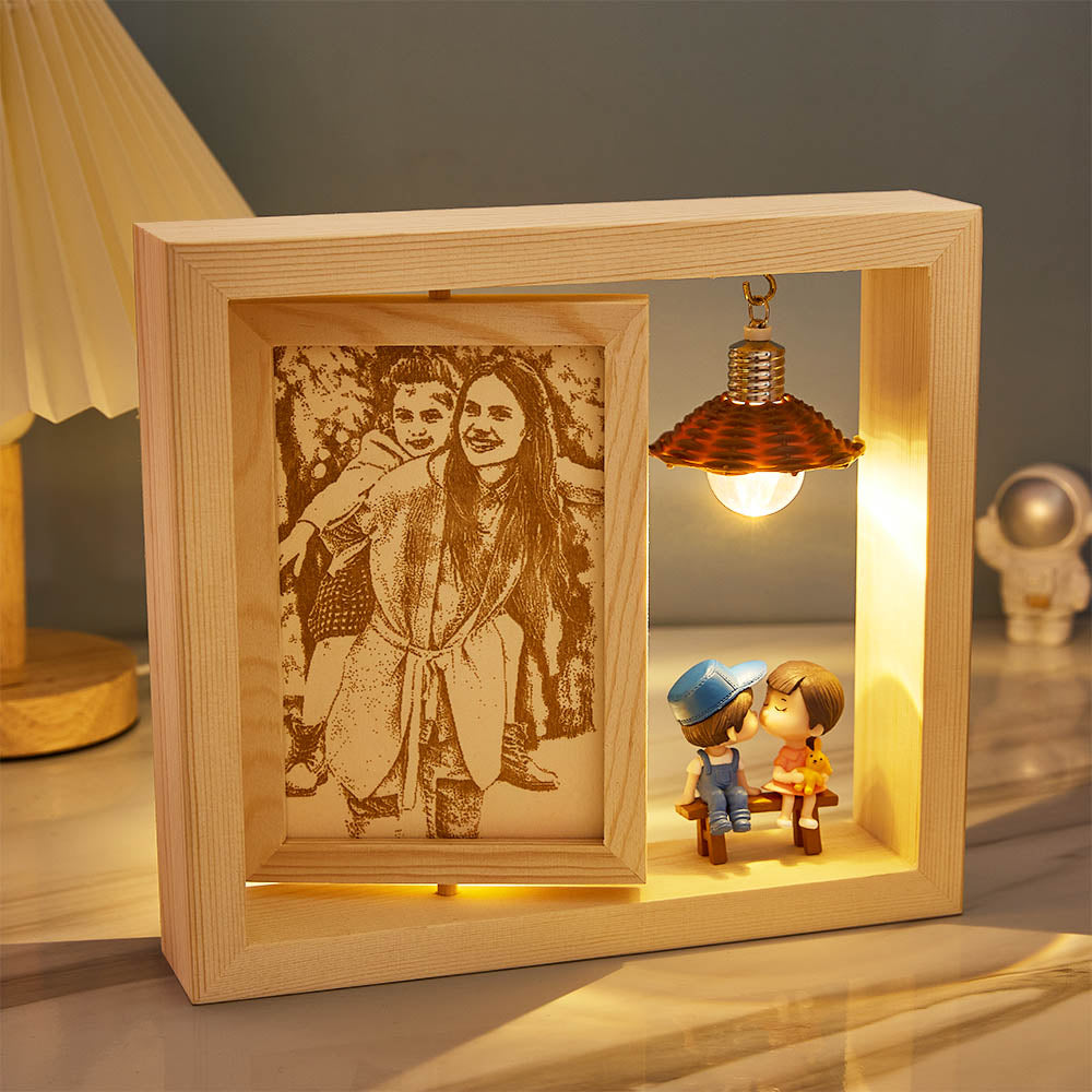 Custom Photo Frame Double Sided Rotating Photo Frame Woodcut Ornament Creative Gift